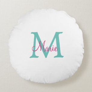 Almofada Redonda simple minimal add name monogram green pink blue t