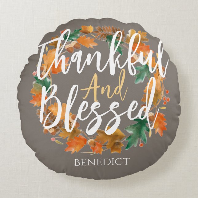 Almofada Redonda Simples Feliz Ação de Graças Pumpkin Queda (Frente)