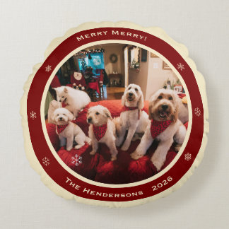 Almofada Redonda Simples Festa Personalizada Foto Nome Ano Natal Rú