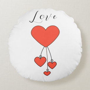 Almofada Redonda Simples ilustração com corações escarlate Love