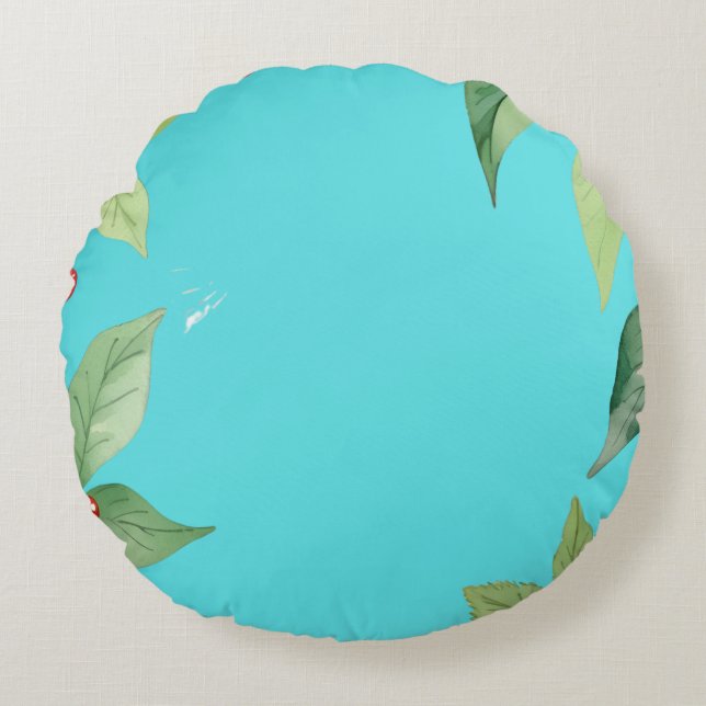 Almofada Redonda Simples Wreath Holly Berries Merry Xmas Padrão (Frente)