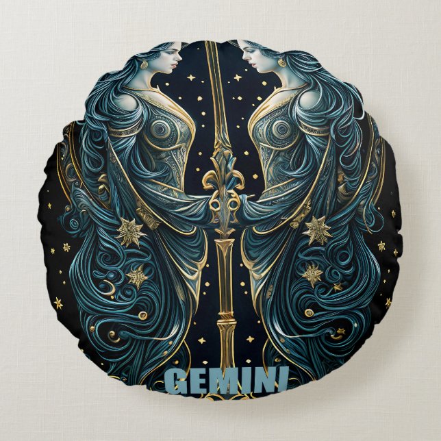 Almofada Redonda Sinal de astrologia Gemini (Frente)
