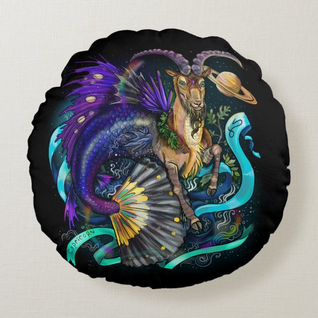 Almofada Redonda Sinal de Capricórnio zodiac (Frente)
