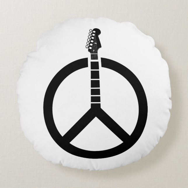 Almofada Redonda Sinal de Paz com Guitarra (Frente)
