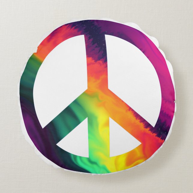 Almofada Redonda Sinal de paz hippy (Frente)