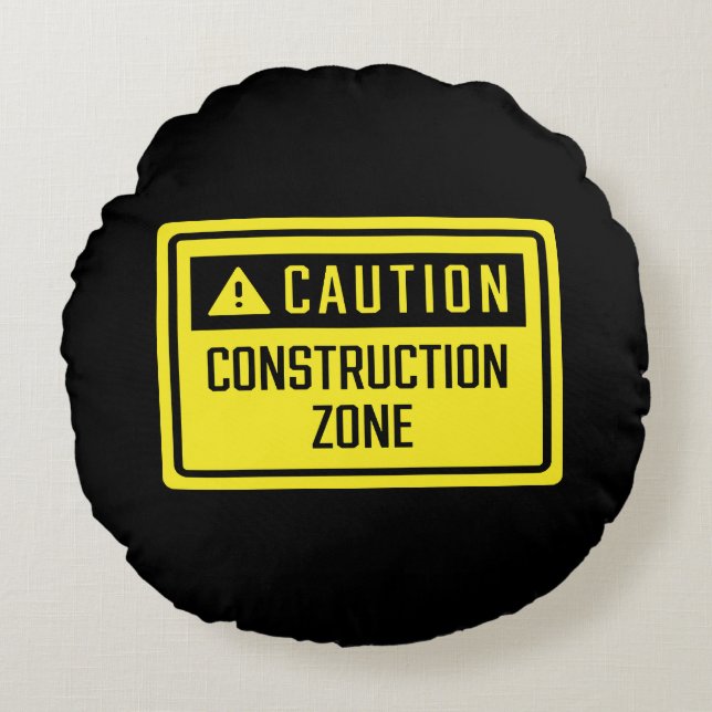 Almofada Redonda Sinal de Zona de Construção de Precaução (Frente)