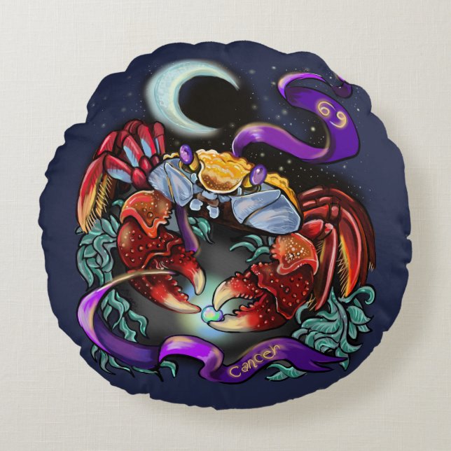 Almofada Redonda sinal zodiótico do cancer (Frente)