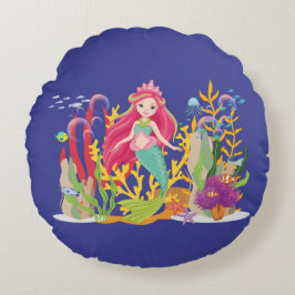 Almofada Redonda Siren Oceano: Cabelo Vermelho Longo