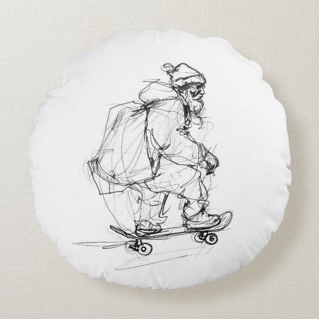Almofada Redonda Skateboard Santa Claus com Presentes (Frente)