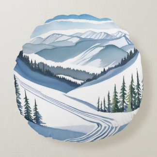 Almofada Redonda Ski Mountain Watercolor