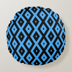 Almofada Redonda Sky blue and black diamond pattern