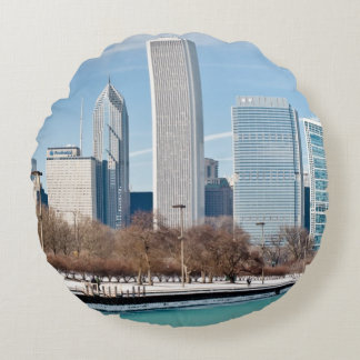 Almofada Redonda Skyline de Chicago através do Lago Michigan