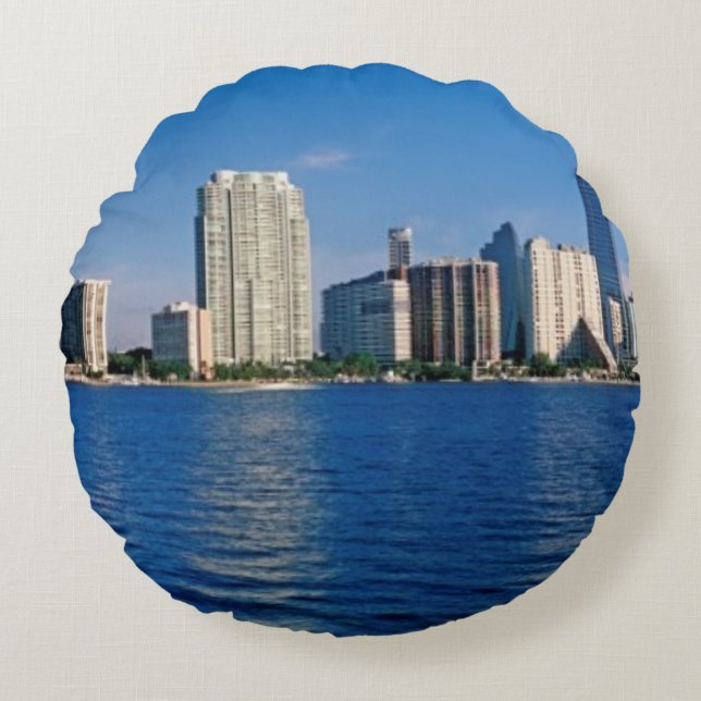 Almofada Redonda Skyline de Miami, Florida (Frente)