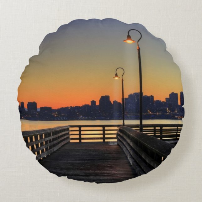Almofada Redonda Skyline do centro de Seattle Washington (Frente)