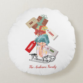 Almofada Redonda Sled de Natal Presente Vermelho Branco Cuta Kawaii