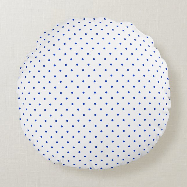 Almofada Redonda Small Cobalt Blue Polkadots on White Round Pillow (Frente)