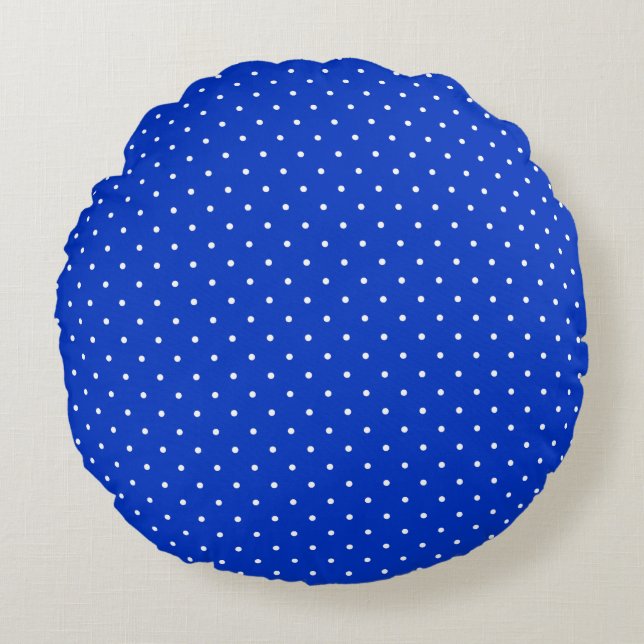Almofada Redonda Small White Polkadots on Cobalt Blue Round Pillow (Frente)