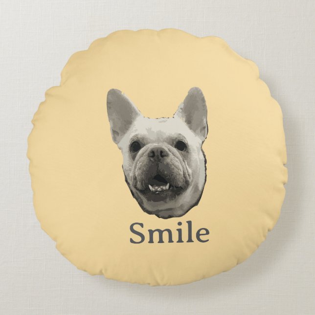 Almofada Redonda Smile French Bulldog Beige (Frente)