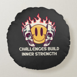 Almofada Redonda Smiley face com crânios - Inn Motivacional