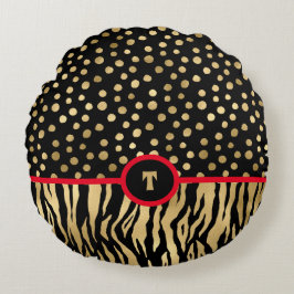 Almofada Redonda Snazzy Animal Print Inspirou-se em preto Dourado e