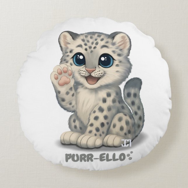 Almofada Redonda Snow leopard - Purr-ello (Frente)