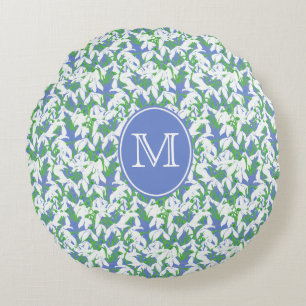 Almofada Redonda Snowdrops branco Monogrammed no azul de pó