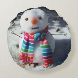Almofada Redonda Snowman com Rainbow Scarf