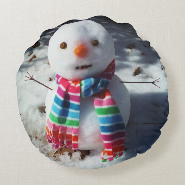 Almofada Redonda Snowman com Rainbow Scarf (Verso)