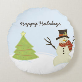 Almofada Redonda Snowman e Árvore