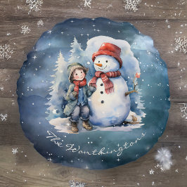 Almofada Redonda Snowman e Boy com Scarves Starry Night Monograma