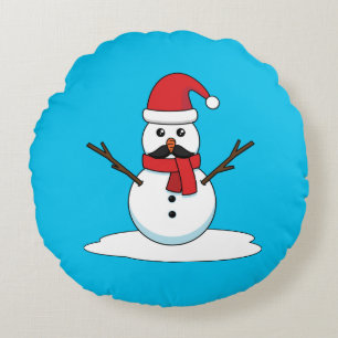Almofada Redonda Snowman engraçado com bigode e papagaio