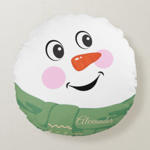 Almofada Redonda Snowman feliz e personalizado, com uma ronda verde