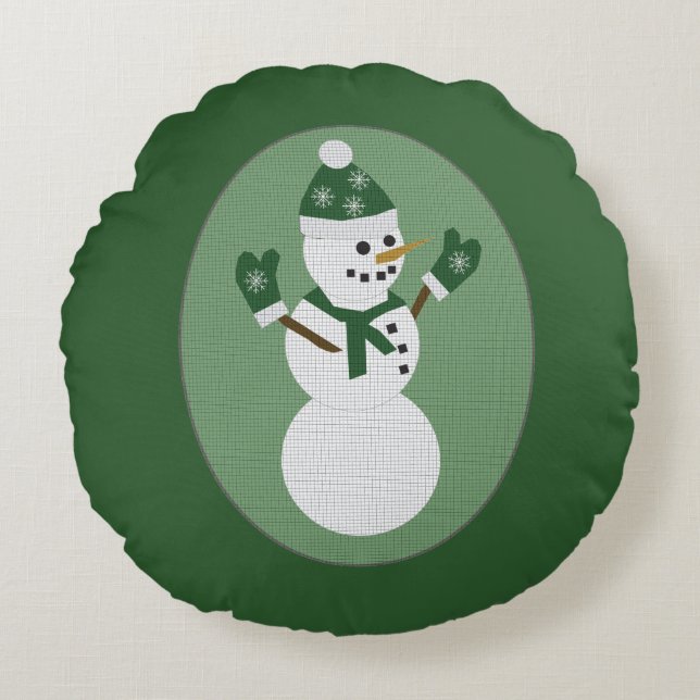 Almofada Redonda Snowman Green Christmas (Frente)