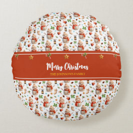 Almofada Redonda Snowman Winter Holidays - Merry Christmas