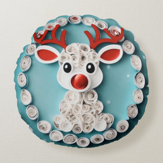 Almofada Redonda Snowwhite Reindeer Delight Art (Frente)