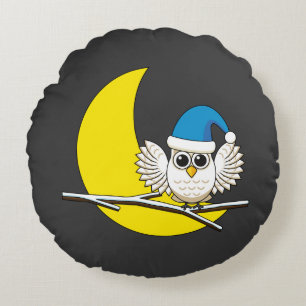 Almofada Redonda Snowy Owl em Nova Lua Noite de inverno