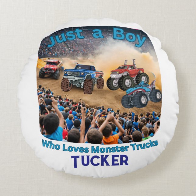 Almofada Redonda Só um garoto que ama caminhões monstros (Frente)