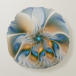 Almofada Redonda Soaring, Abstract Fantasy Fractal Art With Blue