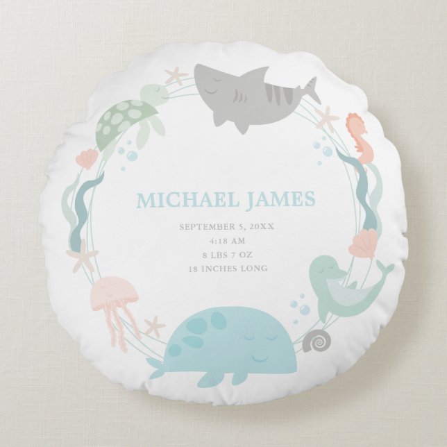 Almofada Redonda Sob O Nurserio Sea Baby Boy Keepsasaame (Frente)