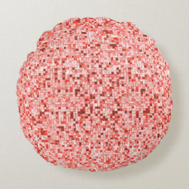 Almofada Redonda Sobreposição de pequenos quadrados, tons de vermel