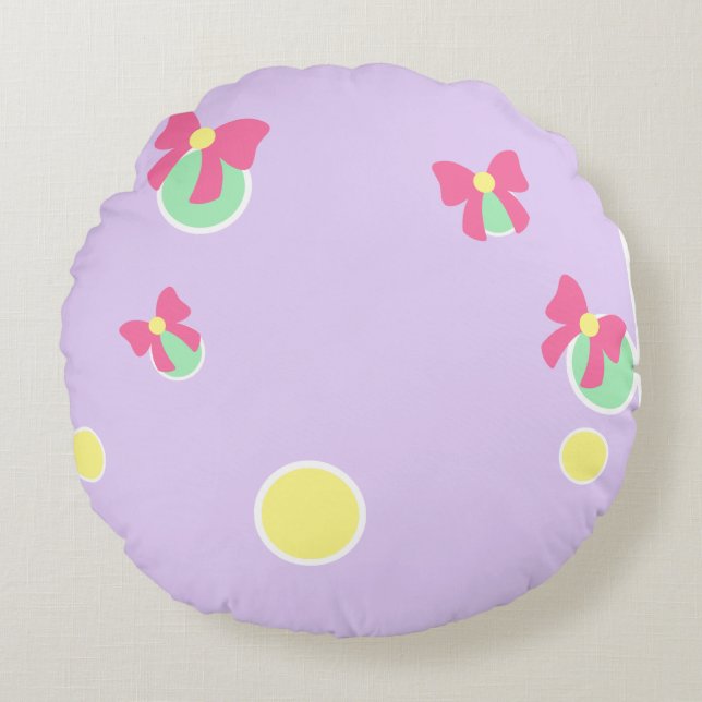 Almofada Redonda soft pastel polka dots and bows (Frente)