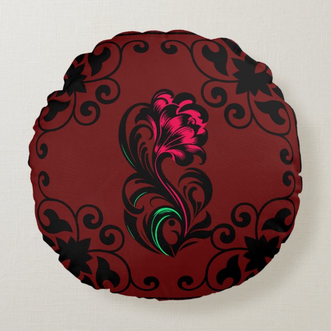 Almofada Redonda Soft Personalizado de Paisley Crimson Elegante (Frente)