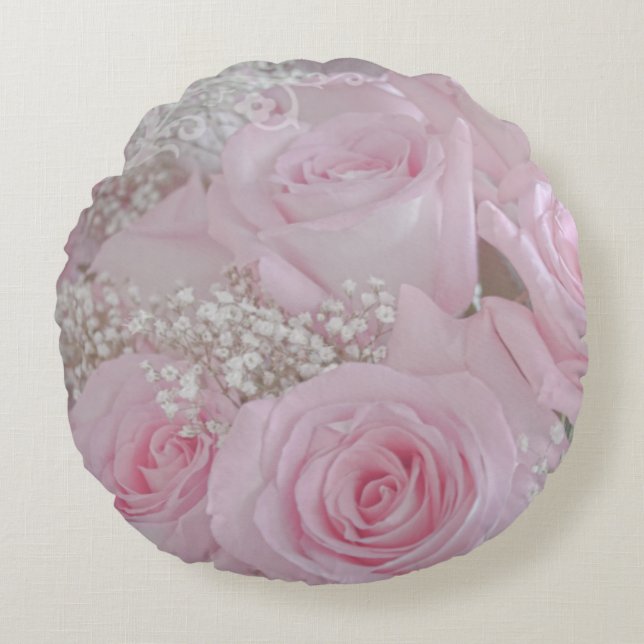 Almofada Redonda Soft Pink Roses and Baby's Breath (Frente)