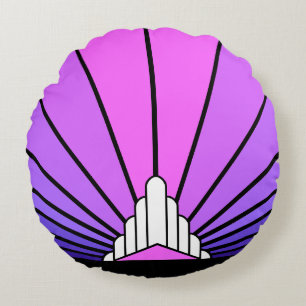 Almofada Redonda Sol de arte deco roxo e rosa