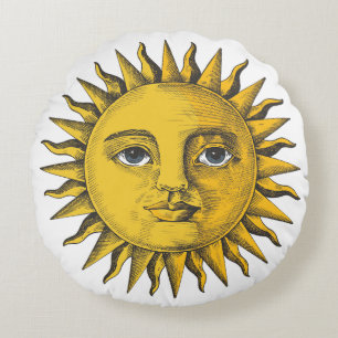 Almofada Redonda Sol desenhado à mão com design facial