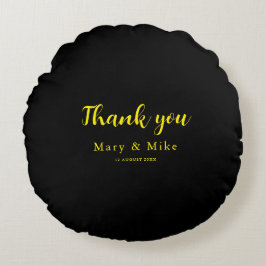 Almofada Redonda Solid Black Round Pillow with Thank You Text