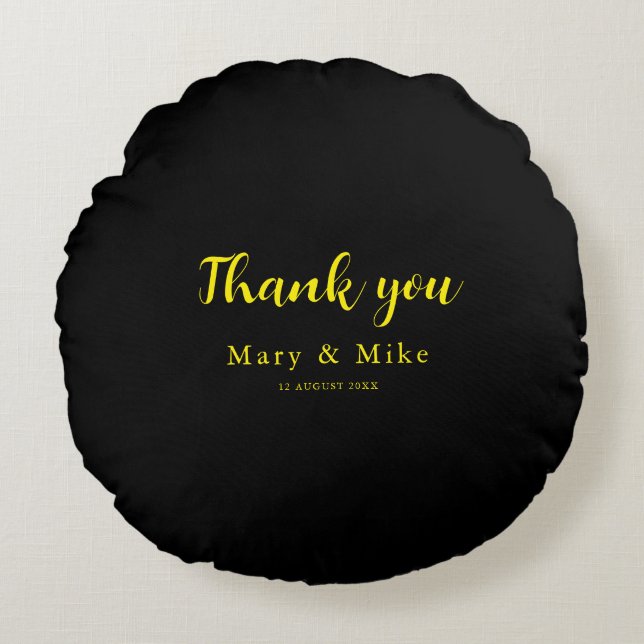 Almofada Redonda Solid Black Round Pillow with Thank You Text (Frente)