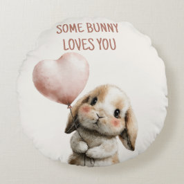 Almofada Redonda Some Bunny Loves You with Heart Balloon
