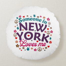 Almofada Redonda Someone in New York Loves Me Retro Funny Design