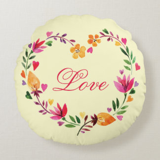 Almofada Redonda Sonho floral do amor da grinalda do coração da